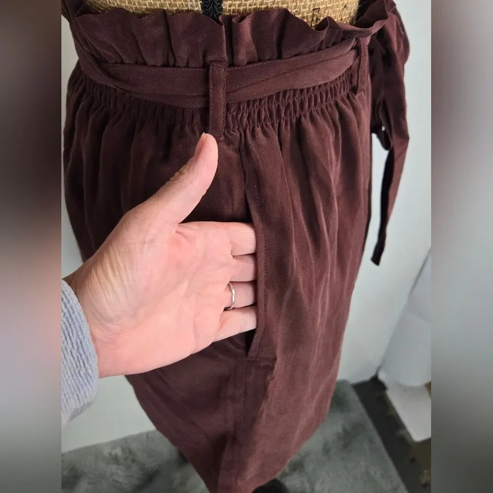 CHASER Silk Skirt Paperbag Elastic Waist Mini Sz Medium NWT Mulberry